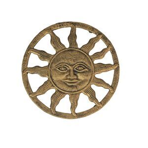 Cast Iron Sun Face Trivet – Distressed Gold Finish, Heat-Resistant Kitchen Decor
